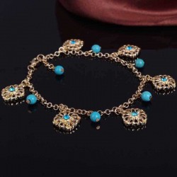 Turquoise Beads Alloy Chain Tassel Crystal Anklets Jewelry