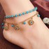 Turquoise Beads Alloy Chain Tassel Crystal Anklets Jewelry