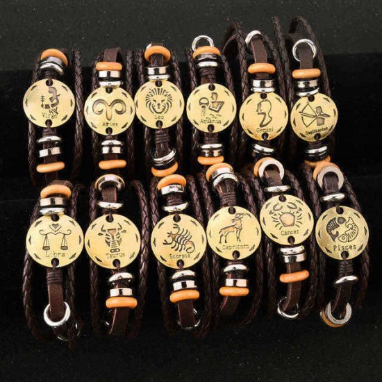 Twelve Constellations Men And Women Simple Braided Hand Rope Lovers Bracelet