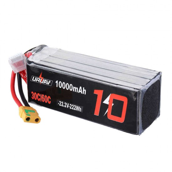 URUAV 22.2V 10000mAh 30/60C 6S Lipo Battery XT90 Plug for FPV RC Quadcopter Agriculture Drone Outdoor Charger Power