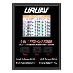 URUAV 6 in 1 PRO 5X4.35W 5X1A Battery Charger for 1S LiPO/LiHv/Li-ion Battery Charger With Micro MX mCPX JST