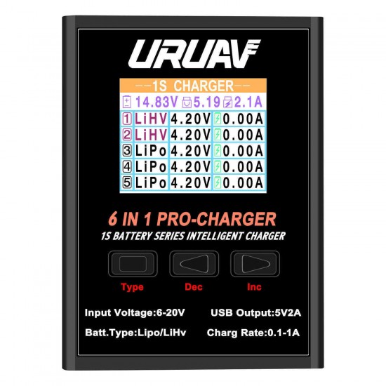 URUAV 6 in 1 PRO 5X4.35W 5X1A Battery Charger for 1S LiPO/LiHv/Li-ion Battery Charger With Micro MX mCPX JST