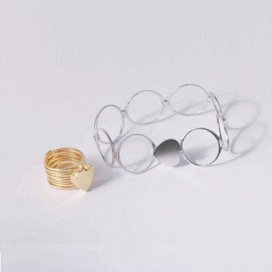 Unique Heart Finger Rings Stackable Multilayer 2 in 1 Dual Purpose Ring Bracelet for Women