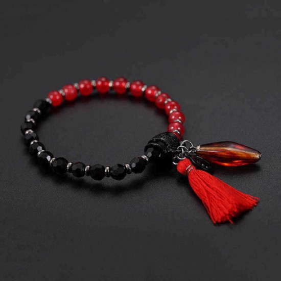 Unique Women's Red Beaded Bracelet Love Charm Natural Stone Beads Tassel Bracelet Jewelry for Women