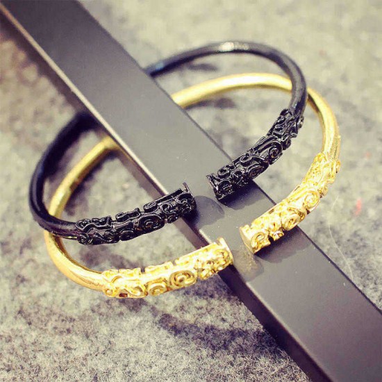 Unisex Retro Golden Cudgel Bangle Bracelet Punk Silver Gold Black Cuff Bracelets for Men Women