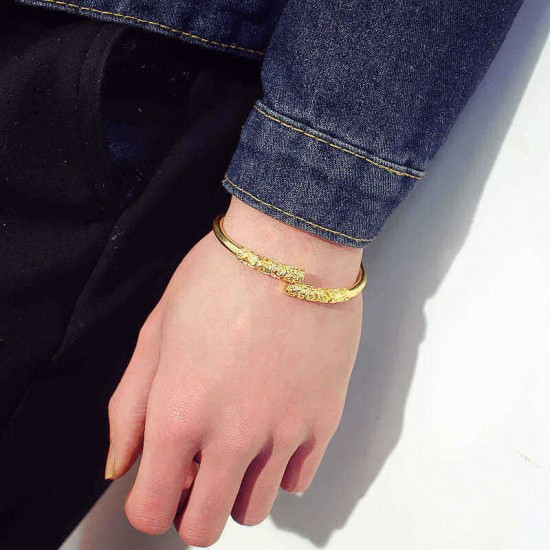 Unisex Retro Golden Cudgel Bangle Bracelet Punk Silver Gold Black Cuff Bracelets for Men Women