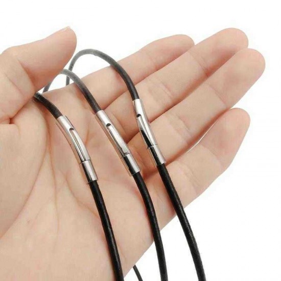 Unisex Stainless Steel 3mm Chain Black Leather Cord Rope Trendy Pendant Necklace Choker