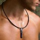 Unisex Stainless Steel 3mm Chain Black Leather Cord Rope Trendy Pendant Necklace Choker