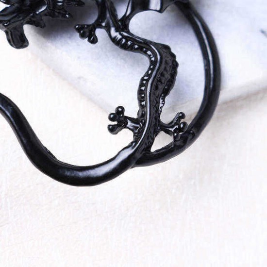 Unisex Statement Punk Dragon Ear Cuff Black Gold Ear Clip Stud Earrings