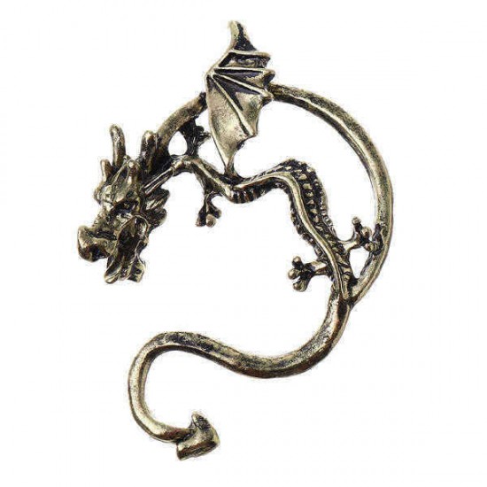 Unisex Statement Punk Dragon Ear Cuff Black Gold Ear Clip Stud Earrings