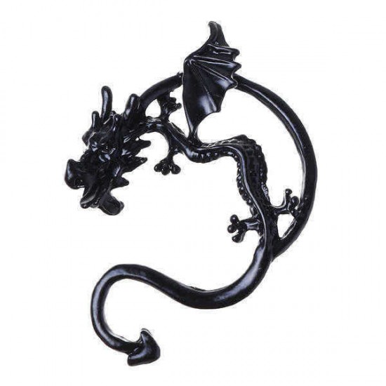 Unisex Statement Punk Dragon Ear Cuff Black Gold Ear Clip Stud Earrings