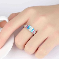 Unisex Trendy Colorful Opal Finger Rings Fashion Silver Color Casual Ring Popular Wedding Rings