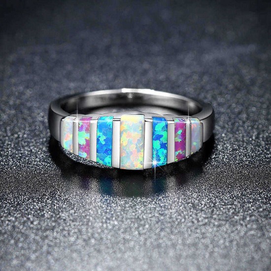 Unisex Trendy Colorful Opal Finger Rings Fashion Silver Color Casual Ring Popular Wedding Rings