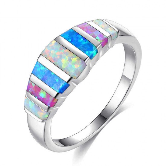 Unisex Trendy Colorful Opal Finger Rings Fashion Silver Color Casual Ring Popular Wedding Rings