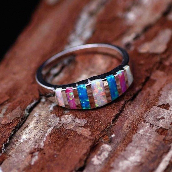 Unisex Trendy Colorful Opal Finger Rings Fashion Silver Color Casual Ring Popular Wedding Rings