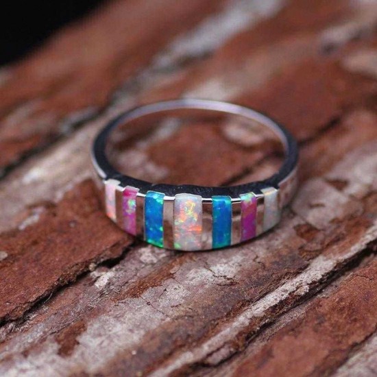 Unisex Trendy Colorful Opal Finger Rings Fashion Silver Color Casual Ring Popular Wedding Rings