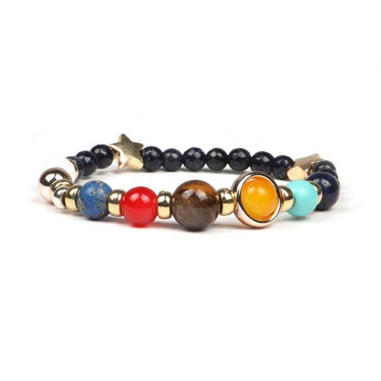 Universe Trendy Colorful Natural Stone Planet Beads Yoga Gemstone Chakra Star Bracelet