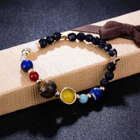 Universe Trendy Colorful Natural Stone Planet Beads Yoga Gemstone Chakra Star Bracelet