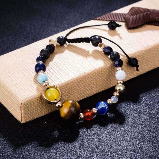 Universe Trendy Colorful Natural Stone Planet Beads Yoga Gemstone Chakra Star Bracelet