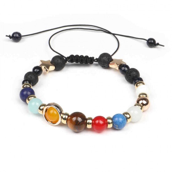 Universe Trendy Colorful Natural Stone Planet Beads Yoga Gemstone Chakra Star Bracelet