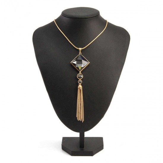 Vintage 18K Gold Tassels Long Crystal Pendant Punk Necklaces