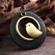 Vintage Alloy Bird Round Wood Plate Pendant Long Necklace Women lothing Accessories