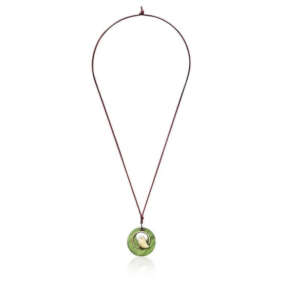 Vintage Alloy Bird Round Wood Plate Pendant Long Necklace Women lothing Accessories