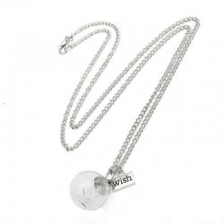 Vintage Alloy Glass Bottle Dandelion Letter Wish Pendant Necklace for Women