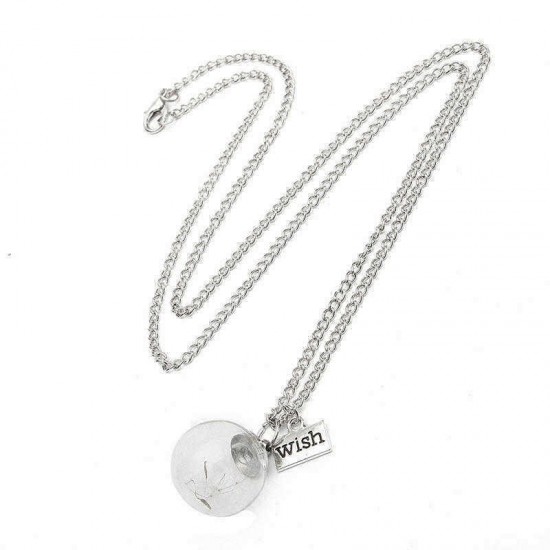 Vintage Alloy Glass Bottle Dandelion Letter Wish Pendant Necklace for Women