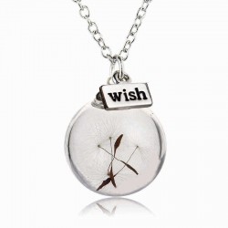 Vintage Alloy Glass Bottle Dandelion Letter Wish Pendant Necklace for Women