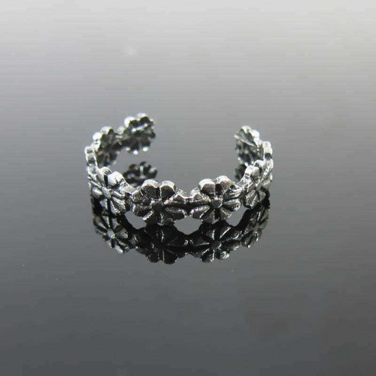 Vintage Antique Silver Toe Ring Adjustable Flower Open Knuckle Finger Ring for Women