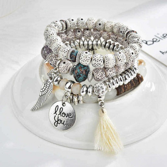 Vintage Beaded Bracelet Set Tassels Charm Multilayer Bracelet Ethnic Jewelry for Women