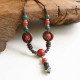 Vintage Beaded Pendant Sweater Chain Ethnic Ceramics Beads Long Necklace for Women