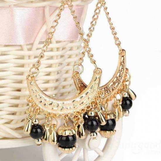 Vintage Beads Hollowed Tassel Long Drop Dangle Earrings Jewelry