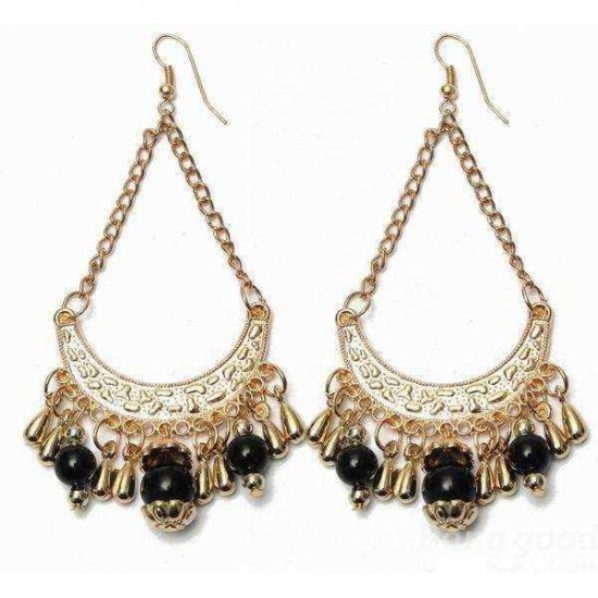 Vintage Beads Hollowed Tassel Long Drop Dangle Earrings Jewelry