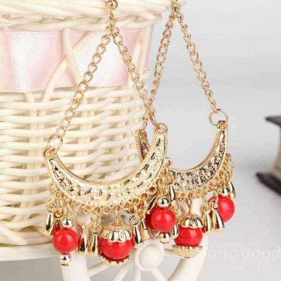 Vintage Beads Hollowed Tassel Long Drop Dangle Earrings Jewelry