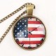 Vintage Bronze Glass Cabochon US UK Flag Watch Pendant Necklace