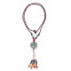 Vintage Ceramics Beads Tassels Flower Pendant Rope Long Necklace for Women Gift for Women