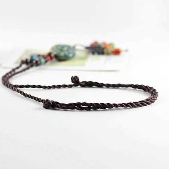 Vintage Ceramics Beads Tassels Flower Pendant Rope Long Necklace for Women Gift for Women