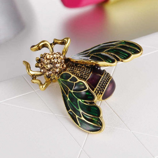 Vintage Cicada Insect Brooch Pins Steampunk Bronze Rhinestone Enamel Brooches Costume Jewelry