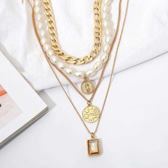 Vintage Coins Tassels Multi-layer Necklace Retro Pearl Long Necklace For Women