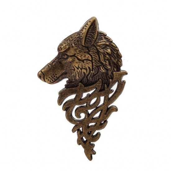 Vintage Copper Alloy Wolf Totem Head Brooch Pin Retro Badge Gift for Men