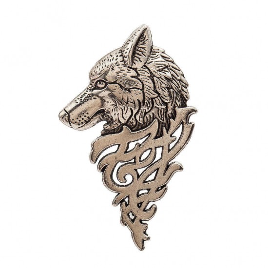 Vintage Copper Alloy Wolf Totem Head Brooch Pin Retro Badge Gift for Men