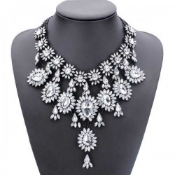 Vintage Crystal Flower Water Drop Chunky Statement Multilayer Necklace