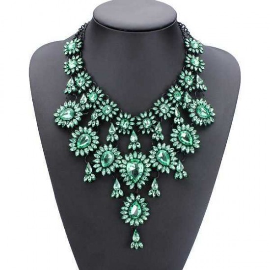 Vintage Crystal Flower Water Drop Chunky Statement Multilayer Necklace