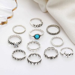 Vintage Crystal Knuckle Ring Set Geometric Silver Finger Rings Ethnis Jewelry for Women