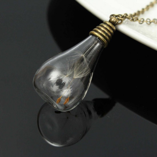 Vintage Dandelion Glass Bottle Pendant Necklace Women Jewelry