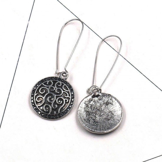 Vintage Ear Drop Earring Antique Silver Round Geometric Charm Earrings Ethnic Jewelry for Women