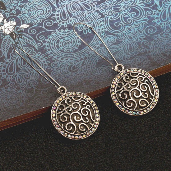 Vintage Ear Drop Earring Antique Silver Round Geometric Charm Earrings Ethnic Jewelry for Women