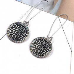 Vintage Ear Drop Earring Antique Silver Round Geometric Charm Earrings Ethnic Jewelry for Women